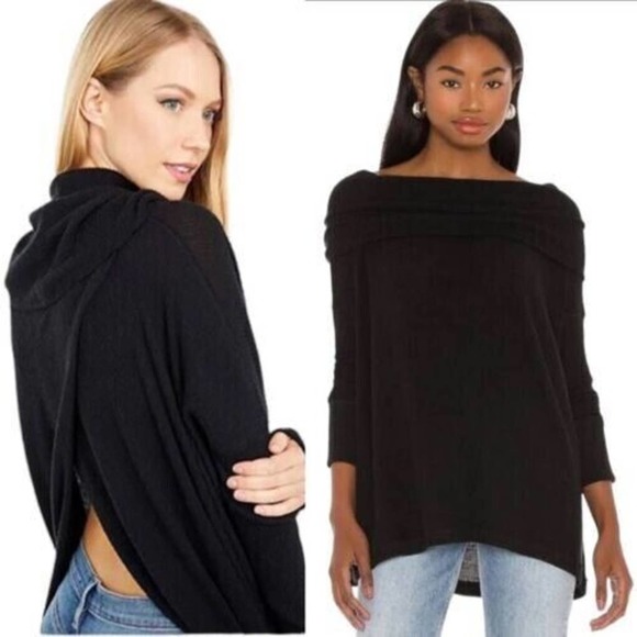 Free People Tops - NWT Free People Womens Sz small Juicy Long Sleeve Black Waffle Knit top sweater